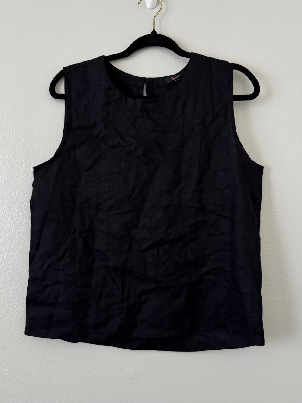 Quince Black Linen-Blend Sleeveless Shell Top